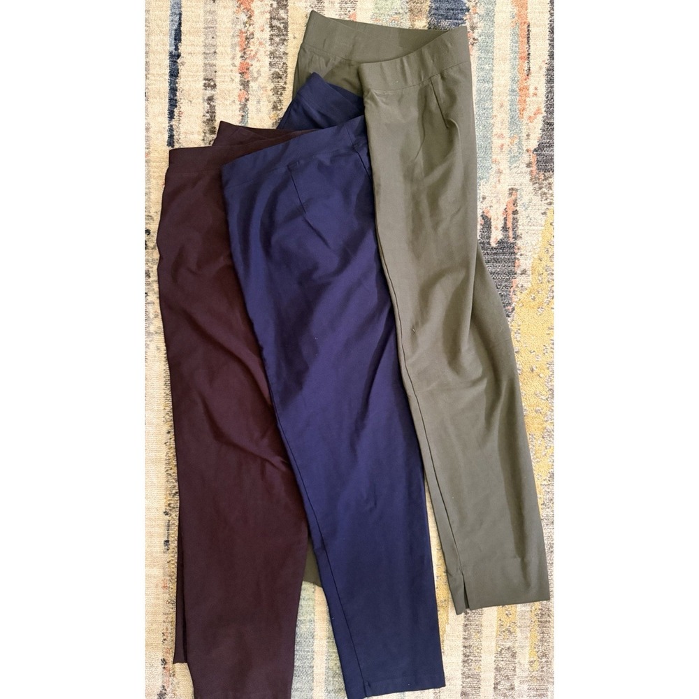 Lot of 3 Eileen Fisher Stretch Crepe Slim Ankle Pant Womens L Pull On Washable - Picture 4 of 7